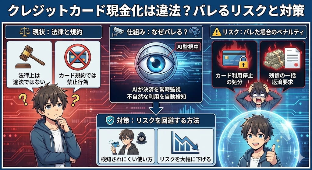 クレジットカード現金化は違法?カード会社にバレるリスクと対策