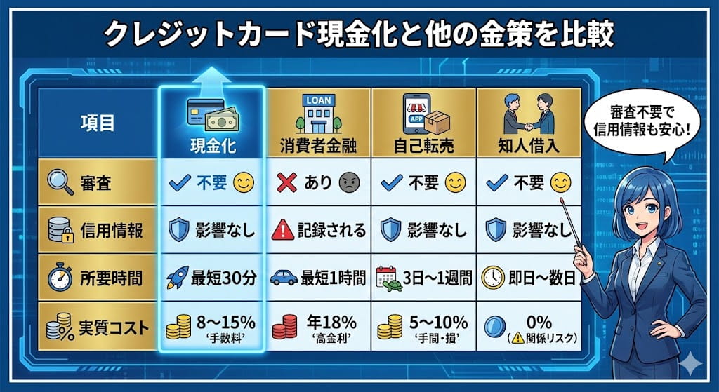 クレジットカード現金化と他の金策を比較